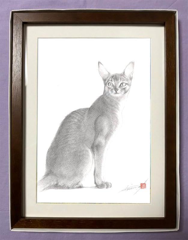 鉛筆アートアビシニアンオリジナル 真筆 1点物