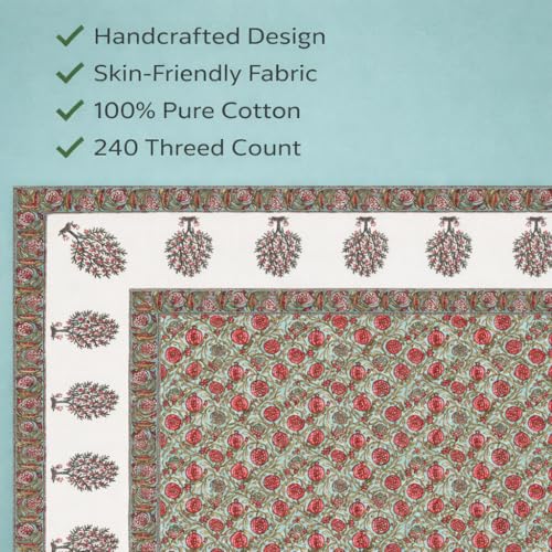 Image of ElanorHomes 240 TC Cotton Double King Size Bedsheet | Ultra-Soft & Skin-Safe | Breathable Summer Comfort | 93x108 inches with 2 Pillow Covers (Gulabi Buta)