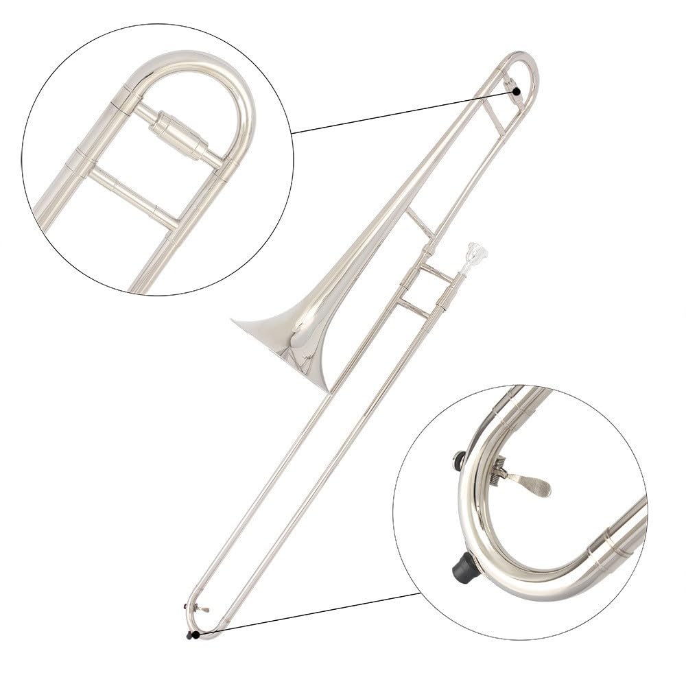 Emajor B-alto Trombón, Instrumento Musical Trombón Banda Profesional Latón, con Estuche (Blanco)
