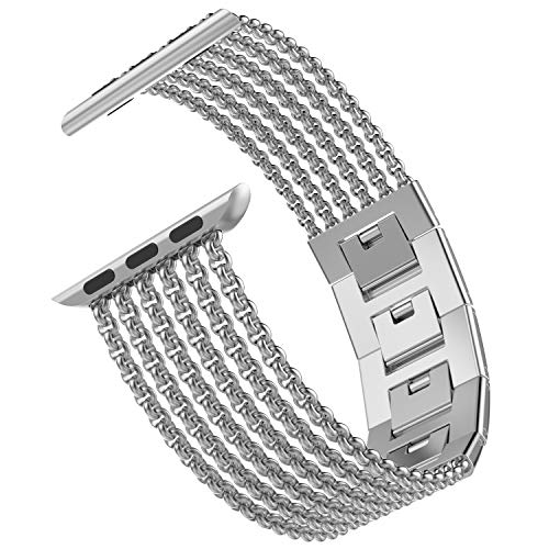 Flash Sale Wearlizer Silver Compatible with Apple Watch Band 42mm 44mm 45mm Womens Mesh Loop Stainless Steel Replacement Metal Beauty Strap Wristband Chain Sleek Bracelet for iWatch SE Series 7 6 5 4 3 2 1 Sport