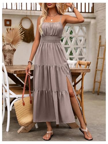 Image of BEAUDRM Women's Summer Maxi Dresses Boho Summer Wedding Guest Dress Beach Vacation Outfits Cruise Flowy Milkmaid Sundresses