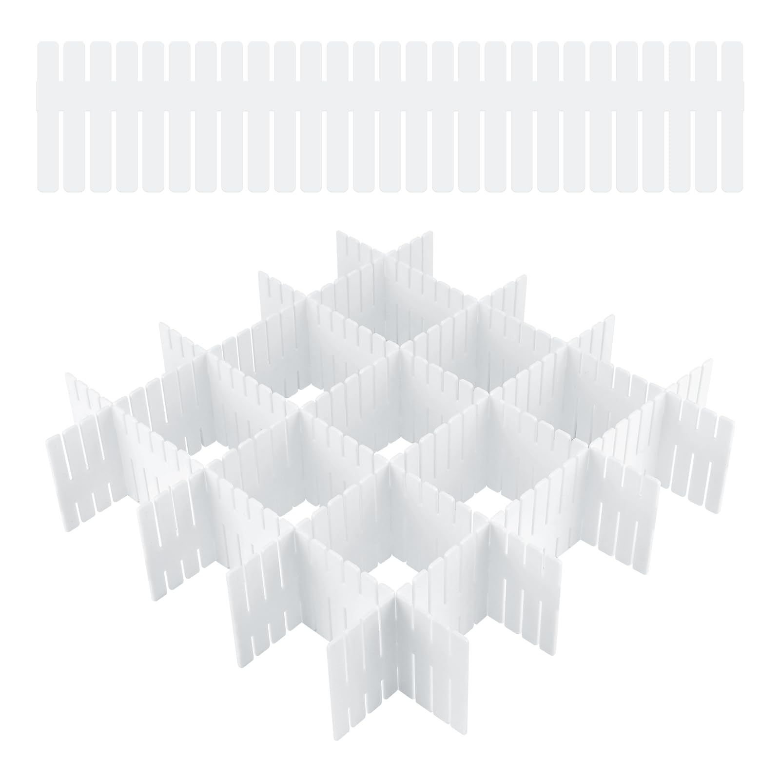 Pavlleen 24 Pezzi Separatori per Cassetti, Divisori per Cassetti Regolabili, 32 x 7cm Organizer Cassetti, Versatili Separatori in Plastica per Biancheria Intima, Calze, Forniture per Ufficio (Bianco)