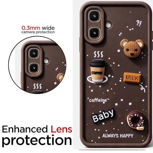 Image of Bintage case Cute Fun Taddy Cartoon 3D Ball Bear Milk Cake Coffee Silicon Case Full Body & Camera Protection Back Cover Compatible for Tecno Spark Go 2 - Brown