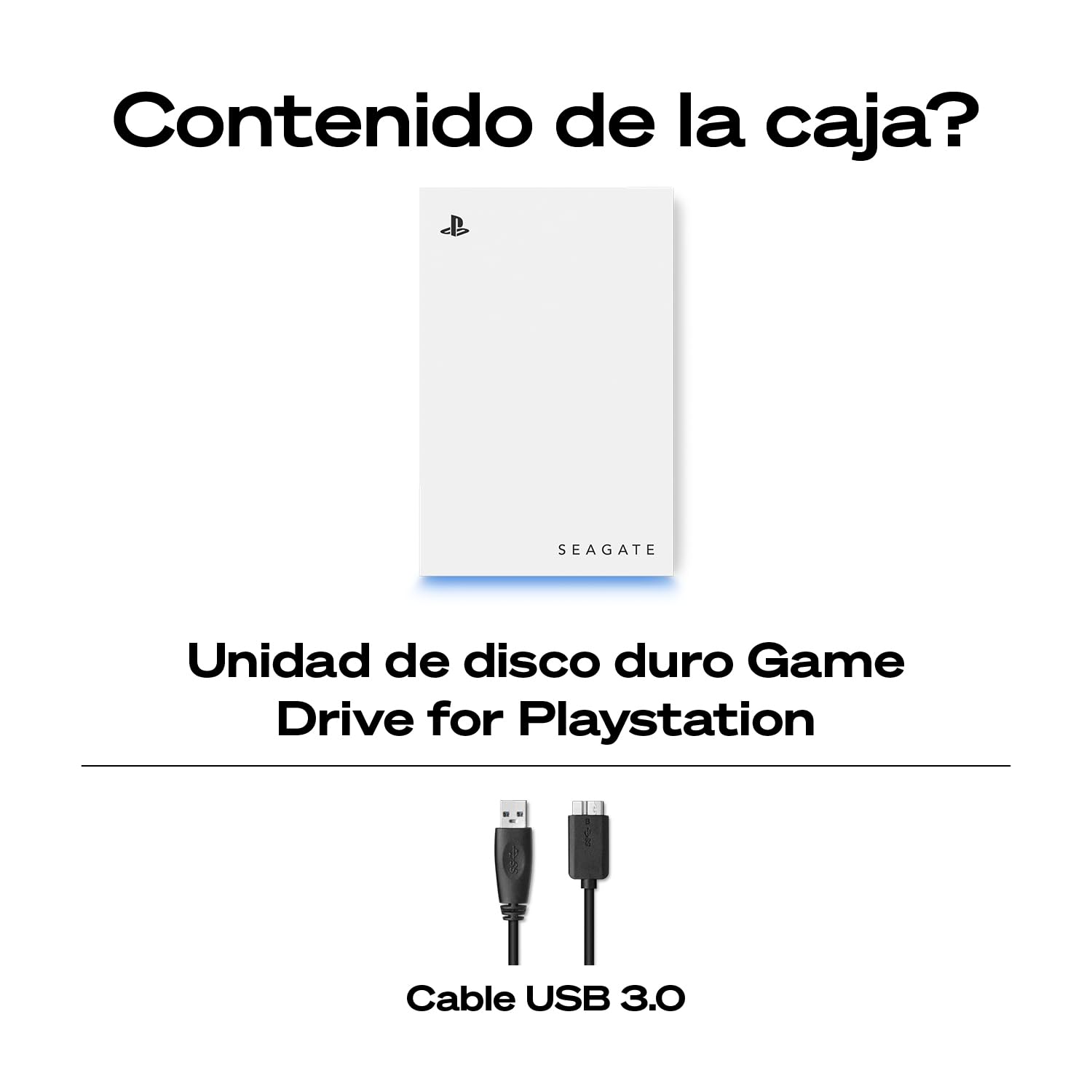 Seagate Game Drive PS4/PS5 2TB, disco duro externo portátil, 2,5", USB 3.0, blanco, LED azul, Plug and Play (STLV2000202)