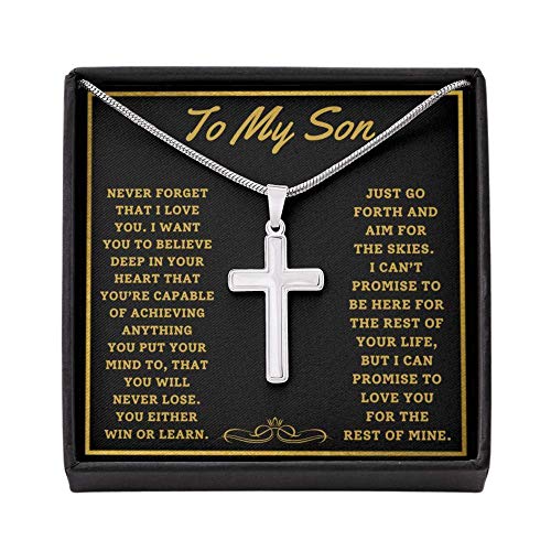 To My Son"Aim For The Skies" Artisan Cross Necklace with Message Card and Gift Box. Gift for Son. Necklace for Son. Personalized Gift for Son