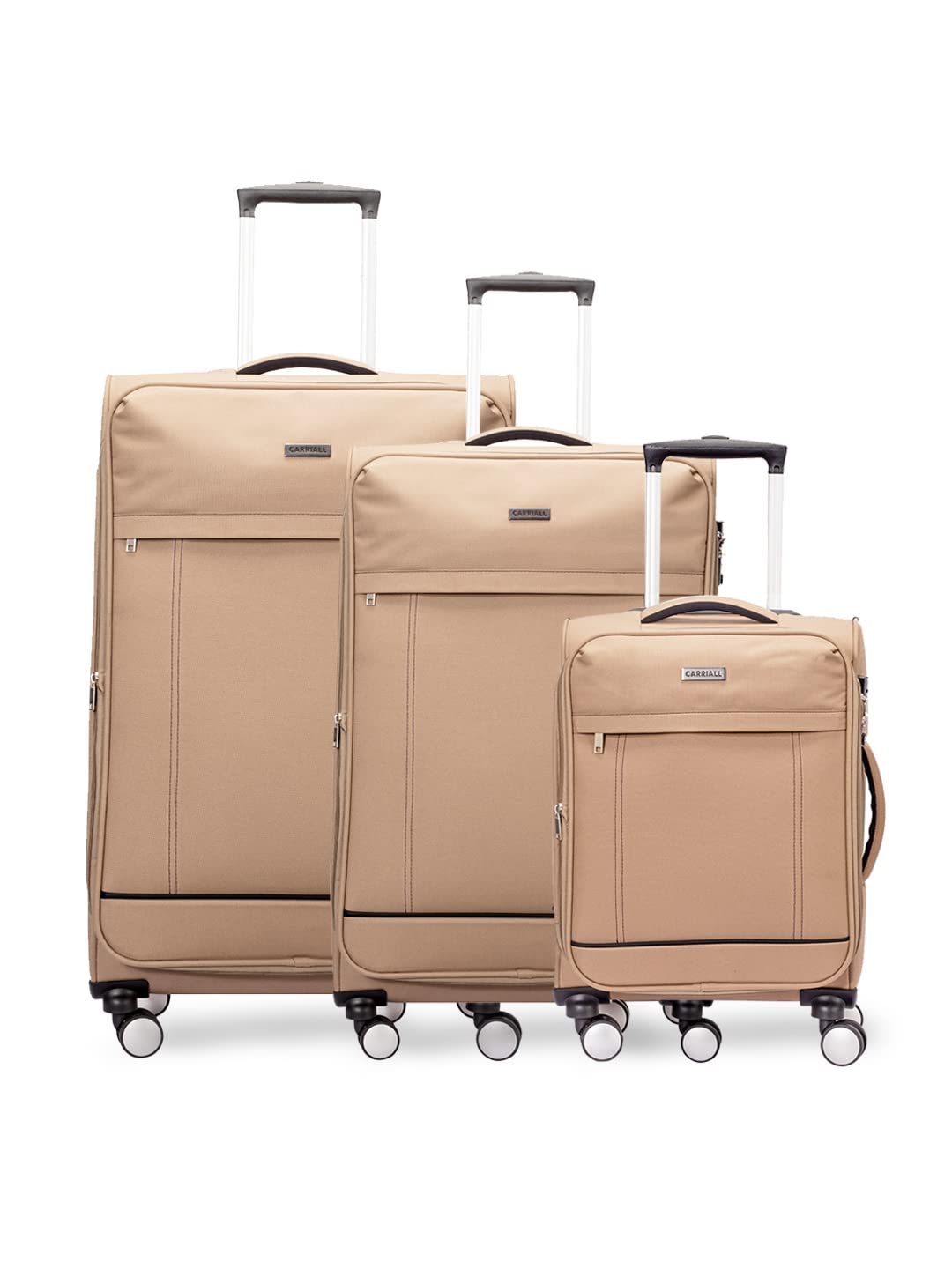 CarriallEternal Beige Cabin Luggage Bag for Travel Set of 3 (Large, Medium & Small) | Suitcase for Travel & Business | 8 Spinner Wheels, Anti Theft & Front Pockets | Travel Suitcase for Men & Women