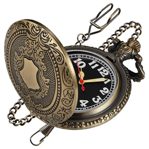 Tiong Shield and Eagle Montre de poche lumineuse à quartz pour homme avec chiffres arabes et chaîne, Cf-new42