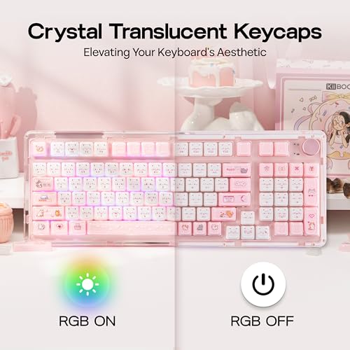 Image of KiiBOOM Cute Cat Keycaps Set, Mao Profile, Cat Shape | PC+ABS Keycap for MX Switch Mechanical Keyboard, Compatible with 60%, 65%, 75%, TKL, 96%, Full-Sized Layout (Mewsic)