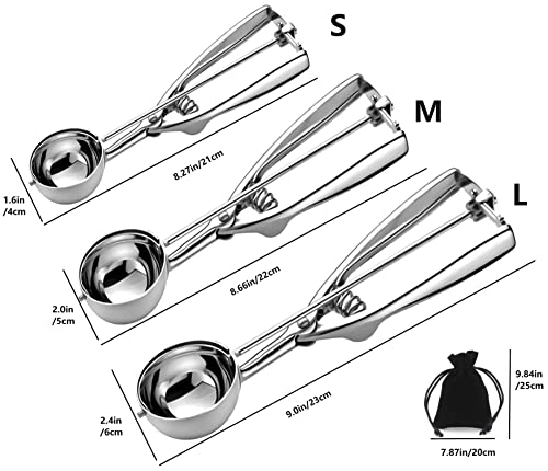 Image of Ice Cream Scoop, 3Pcs Cookie Scoop Set, Stainless Steel Cookie Scoops for Baking Set of 3, Cookie Scooper for Baking, Ice Cream Scooper with Trigger Release, Cookie Dough Scoop