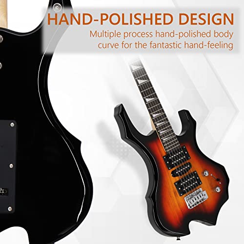 Ktaxon Electric Guitar 6 String Solid Body Electric Guitars, Flame Design Electric Guitar Kit With Portable Bag, Adjustable Shoulder Strap, Amp Wire, Tremolo Arm, Plectrum, And Wrench Tool(Sunset) #TOP4