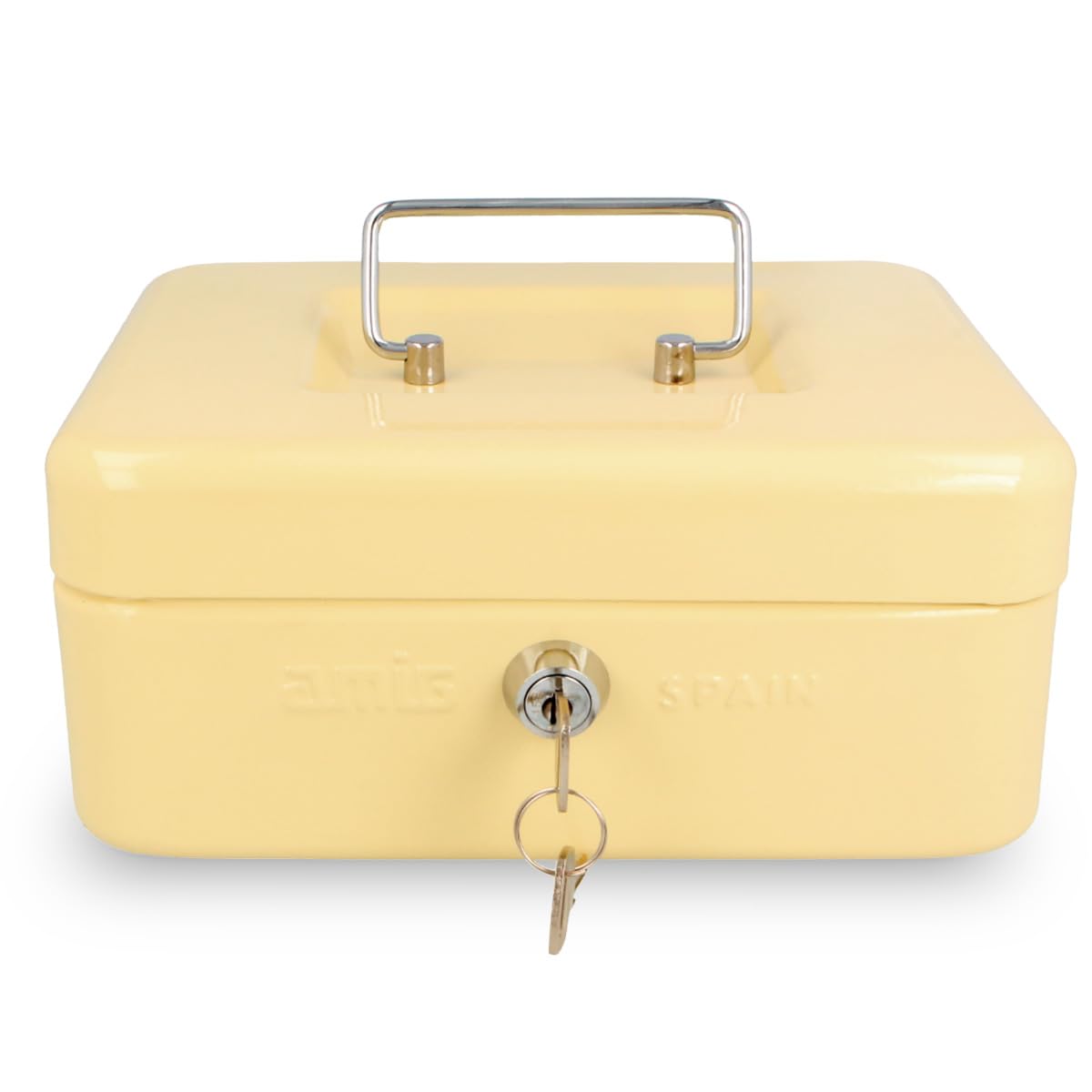 Amig Ivory - Cash Box With Removable Coin Compartment | Nickel-Plated Safety Lock | Durable Steel Construction | Ideal For Shops And Offices, Alloyed Steel | 200 X 160 X 70 Mm
