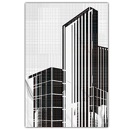 Toile de bâtiment noir et blanc triptyque moderne géométrique 70x100 cm pour salon