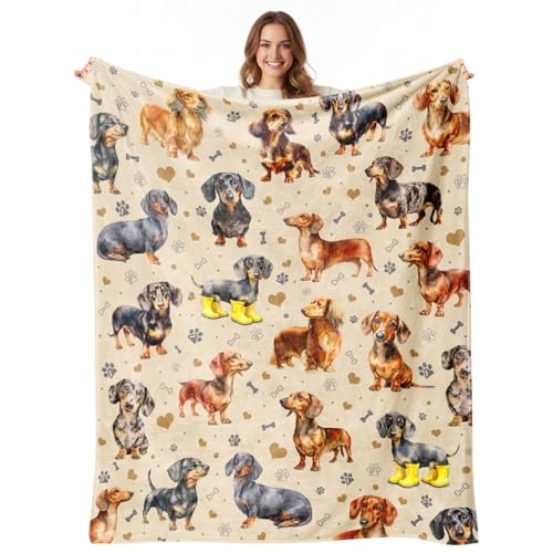 Dachshund Blanket for Girls Kids Adults, Soft Flannel Fleece Throw, Cozy Warm Bed Sofa Blanket Brown 40 * 50