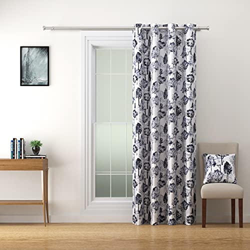 Image of Swayam 90% Blackout Polyester Window Curtain for Living Room & Bedroom | 5 Feet | Room Darkening Curtain with Eyelets | Pack of 2 | Tree Design - White