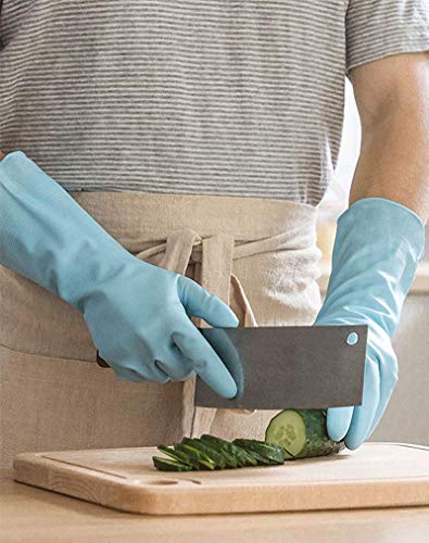 Mulfei Cleaning Gloves-3 Pairs Kitchen Gloves Dishwashing Rubber Gloves Reusable,Latex Free and Fit Your Hands Well-Including Green Pink and Blue,Size Large