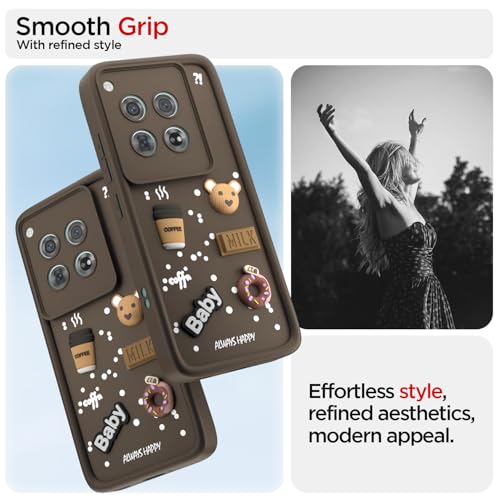 Image of Outlouders Back Cover for OnePlus 12 5G | 3D Cartoon Bear Cute Fun Silicone Full Body Protection Bumper Case (Brown)