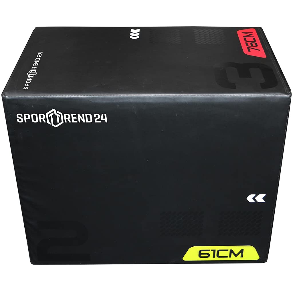 Sporttrend 24® Plyo Box Holz mit PVC Ummantelung 60 x 50 x 75cm schwarz, bis 200kg belastbar, Sprungkasten, Sprungbox, Sprungkiste für Body Workouts