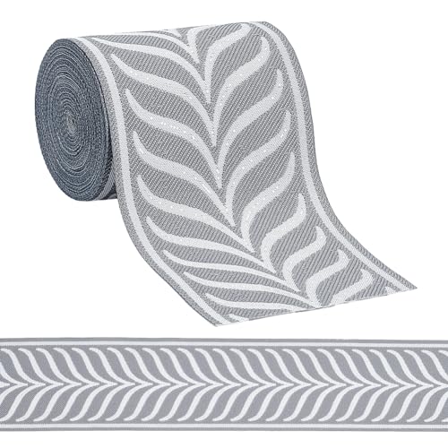 FINGERINSPIRE 5.5Yards/5M Embroidered Drapery Trim 86mm Wide Dark Gray Curtain Trim Tape Polyester Jacquard Leaf Ribbon Jacquard Woven Embroidery Trim for Your Drapes Curtains Drapery Banding Trim