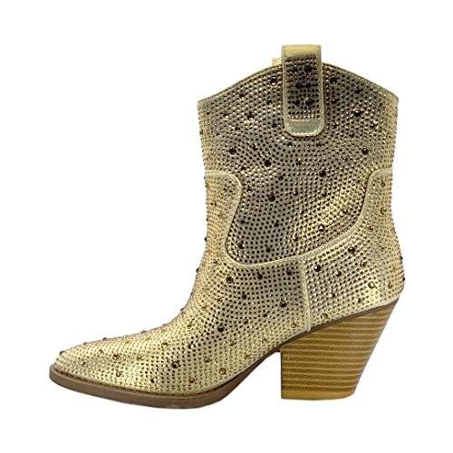 Image of ABSOLEX Women Western Cowgirl Cowboy Pointed Toe Rhinestone Ankle Booties