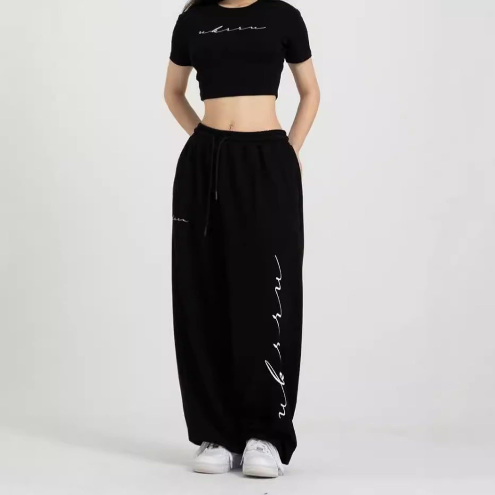 Pantalon large avec cordon de serrage imprimé lettres, style hip-hop, danse jazz, 100 cm