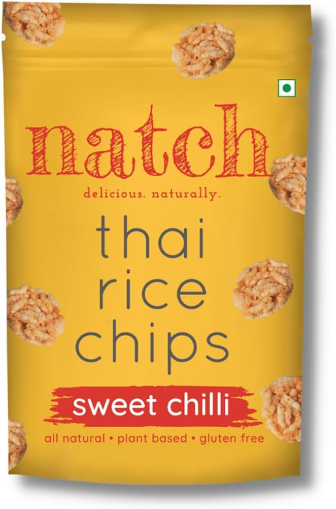 Natch Thai Sticky Rice Chips, Healthy Snacks 100% All Natural, Vegan, Gluten Free, No Artificial Preservatives, Trans Fat Free, Low Calorie, Sweet Chilli Flavour, 100g each (Pack of 1)