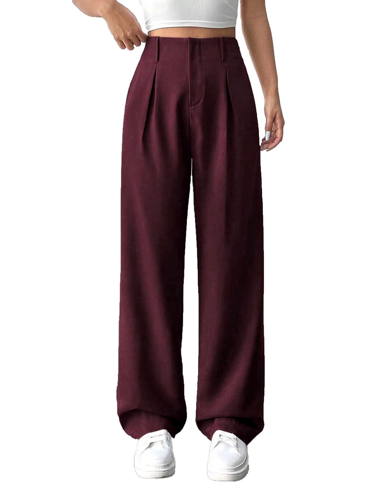 Womens High Waisted Wide Leg Pants Pleated Tailored Trousers with Pockets Business Casual Dress Pants