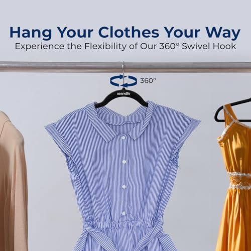 Image of SereneLife Premium Non-Slip Velvet Hangers - Space Saving Heavy Duty Slim Suit Clothes Hanger Set with 360 Degree Swivel Metal Hook, Can Hold Up to 10 Lbs. for Coats, Jackets, Pants & Dress (50-Pack)
