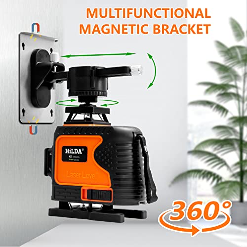 Hilda 4X360°Laser Level Self Leveling With Alarm,16 Lines Green Line Laser,2X360° Vertical And 2X360° Horizontal Laser Tool, Rechargeable Li-Ion Battery,Level Tool For Indoor And Outdoor Construction #TOP3