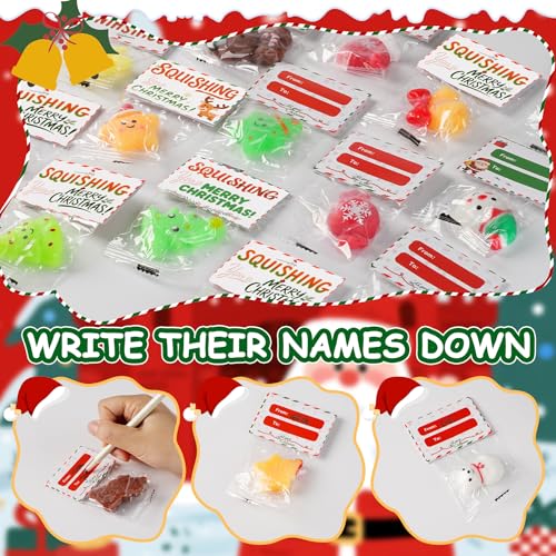 Image of Christmas Mochi Squishy Toys 24 Pack with Gift Card, Mini Squishy Toys, Christmas Stocking Stuffers, Party Favors for Kids, Stress Relief Toys, Goodie Bags Fillers (Christmas Red Box)