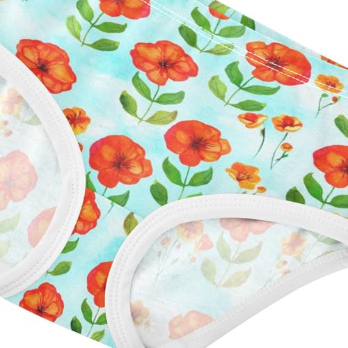 Joisal Watercolor Red Flowers Blue Little Girl Panties Toddler Girls Underwear Cotton Bright Kids Undies Briefs 2t4