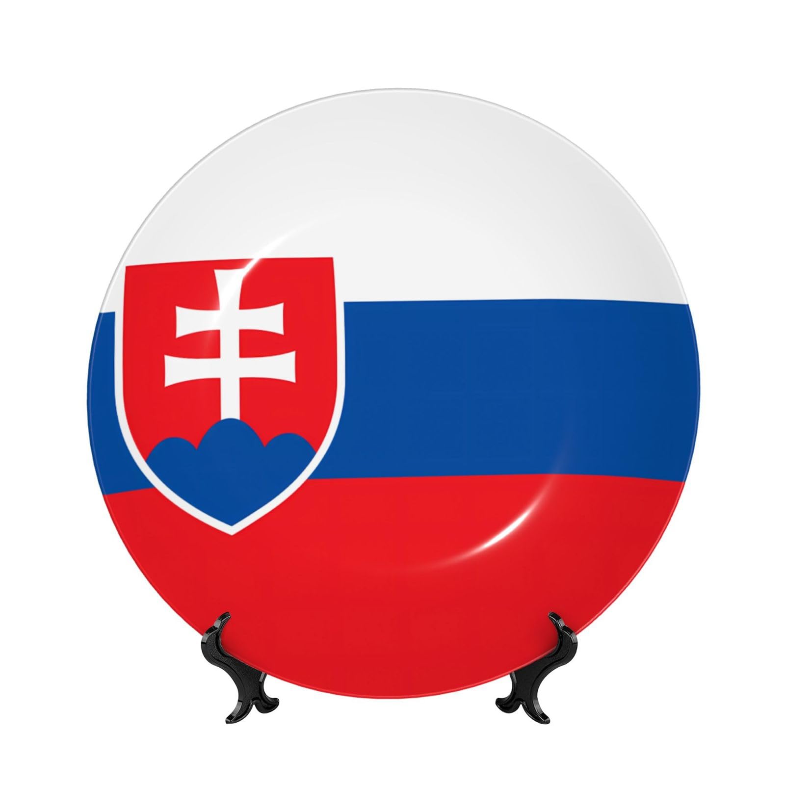 SXZVVBN Flag of Slovakia Bone China Decorative Plate Art with Stand Removable Adhesive Hanging for Home Office 6in（15cm）