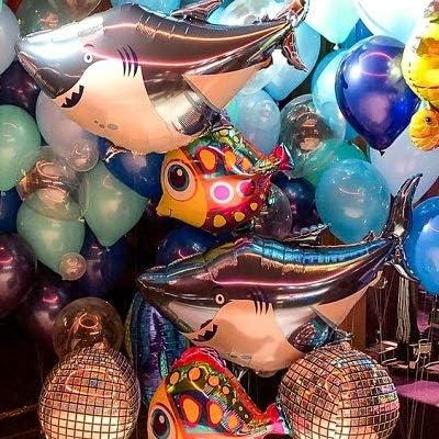 Miniatura 5 de Juego de globos grandes de tiburón para decoraciones de fiesta de cumpleaños, 2 globos gigantes de papel de aluminio de tiburón Mylar para