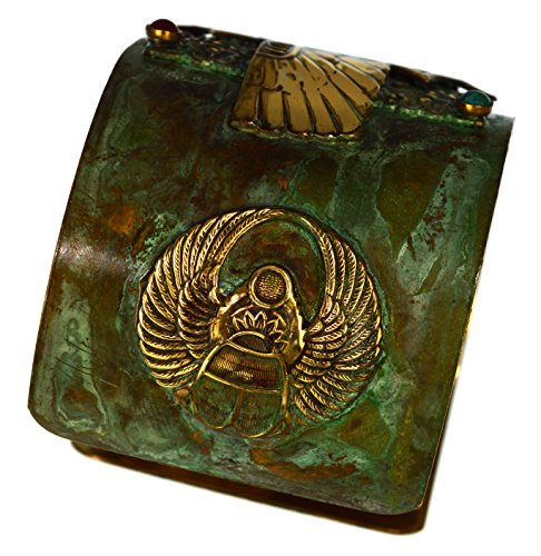 Elaine Coyne Collectible Artwear - Carnelian, Turquoise, Scarab, Navy Onyx Bracelet for Women, Handmade Egyptian Motif Wide Cuff Bracelet, Patina Solid Brass Wrist Carnelian Bracelet, 2-Inch Wide Cuff3