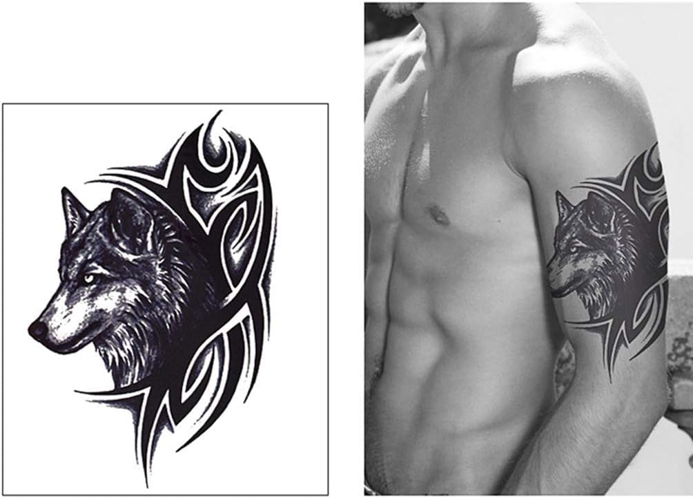Tatouage Temporaire Imperméable Loup Origami - Style Animal - Noir - Neuf Sous Emballage
