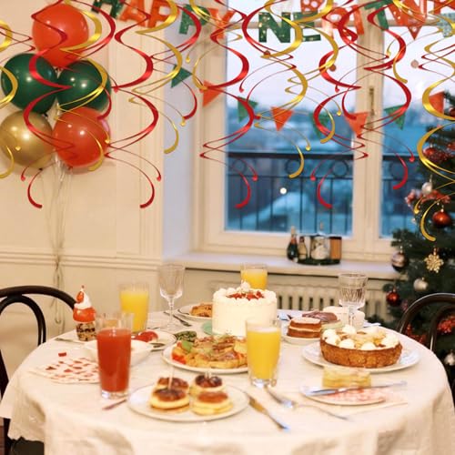 Image of Colorful Ceiling Swirl Foil Decorations Hanging Plastic Streamer Themed Swirl Party for Chinese New Year Graduation Celebration, Pack of 28