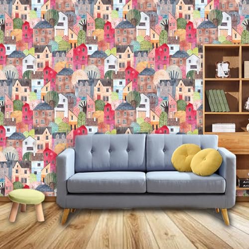 Image of Wallpaper Self Adhesive Wall Covering Earthy Floral Harmony in Blue, Brown, Yellow, and White on Dark Gray (41cm x 244cm)