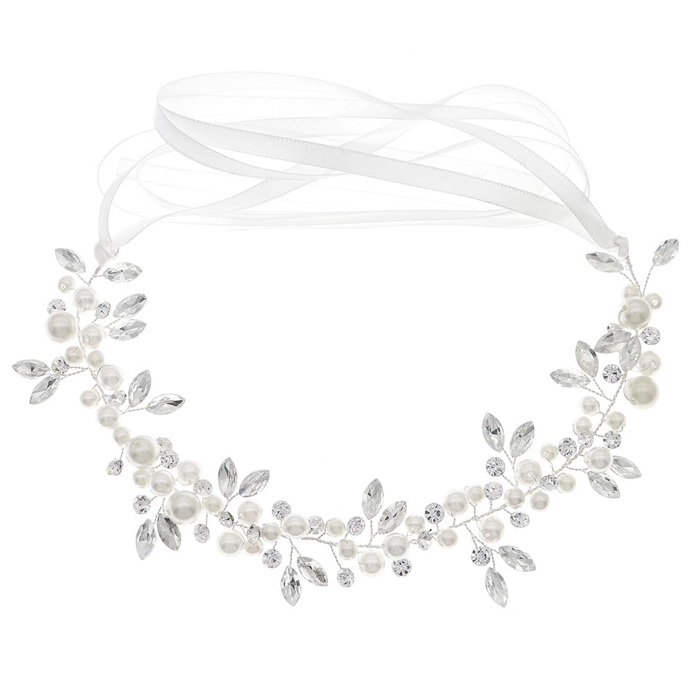 Wolepaz Head Worn Wedding Hair Accessories, Bridal Crystal Pearl Headband Hair Accessories, Suitable for Brides Bridesmaids