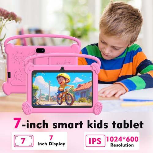 ICONLINK Kids Tablet 7 inch 3-9 for Kids,32GB ROM Toddler with Shockproof Case,Kids Android Software Installed Netflix,YoutTube, aiwawa Apps Parent Controls,Dual Camra, WiFi,FM, GPS (Pink)