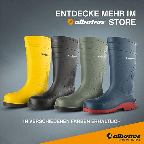 ALBATROS Arbeitsgummistiefel Protector Plus S5 – Hochwertige Arbeitsschuhe für Herren – Wasserdichte Gummistiefel mit Stahlkappe & Durchtrittschutz Grün Größe 44