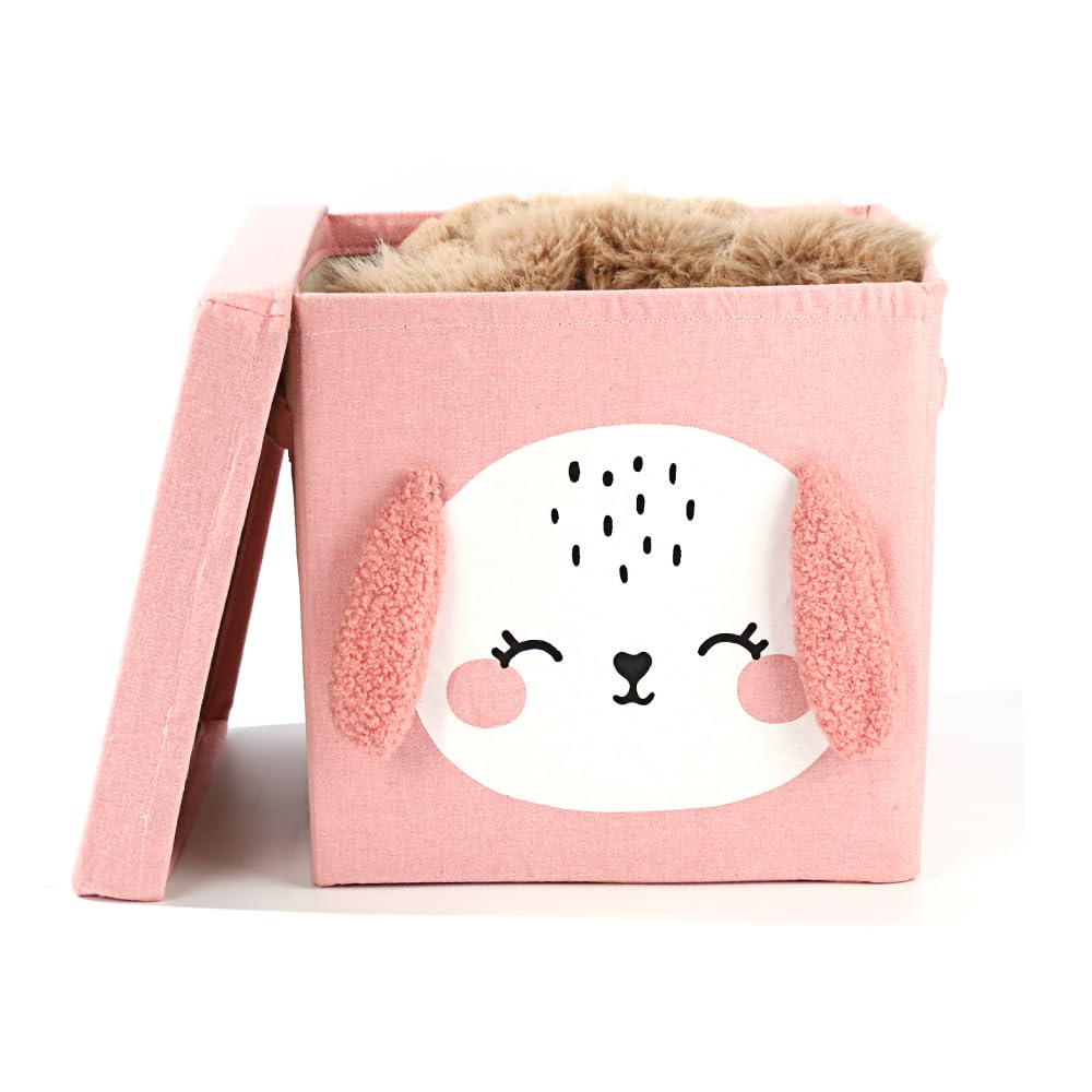 House of Quirk Non-Woven Storage Bins With Lid, Foldable Clothing Storage Box Case With Handle For Toy, Books, Closet, Bedroom, Home (Pink Puppy)