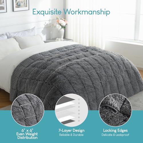 Image of Faux Fur Weighted Blanket 10lbs, Soft Fuzzy Luxurious Fluffy Heavy Blanket, Plush Sherpa Dual Side Cozy Warm Throw Blanket for Bed Couch Sleeping, Grey, 48x72 inches