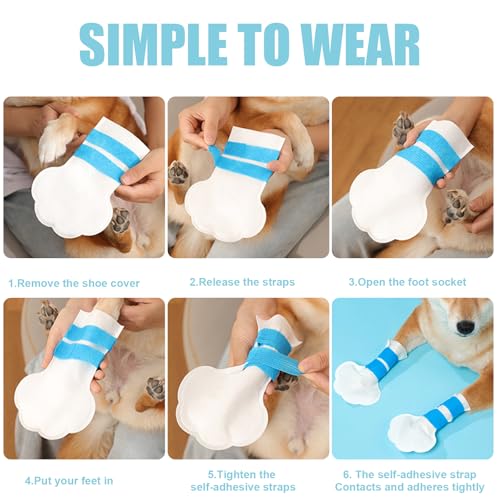 CutitiUU 20 Stück Einweg-Hundeschuhe für verletzte Pfoten,20er Pack Hundeschuhüberzüge,1 Rolle Verbandsmaterial gratis,verstellbare Einweg-Hundesocken,Haustierbandagen für Hunde