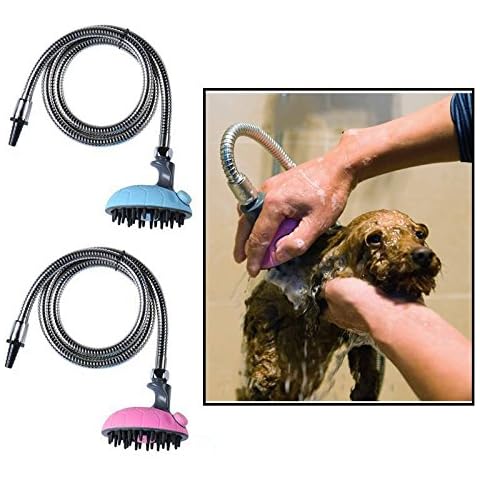 aurynns Multifunctional Handheld Pet Dog Cat Bath Shower Sprayer Head Shampoo Brush Grooming Tool Bath Massager (Blue) Cover