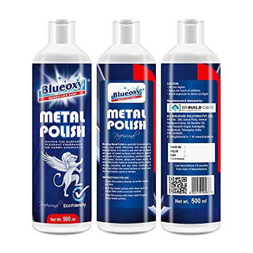 Image of BLUEOXY Metal Polish Gel | Cleans, Polish & Shines for All Metal Surfaces | Chrome Metal Cleaner | Shiner & Polish | Cleaner & Polish | Stainless Steel Polish | Ecological Formulation | 500 ML | QTY 1