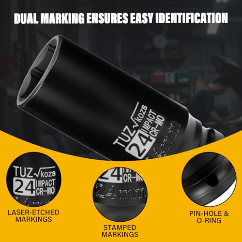 Image of 1 /2 Inch Drive 24mm Deep Metric Impact Socket,CR-MO,6 Point Radius Corner Design,Square Chamfered Opening,Axle Nut Impact Grade Socket for Easy Removal