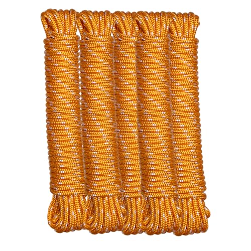 Image of AZUKA Utility Rope Set of 5 | 6mm x 15m (50FT) Heavy-Duty Braided Polypropylene Ropes | Weather-Resistant | Orange