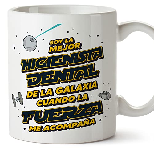 MUGFFINS Tazas para HIGIENISTA DENTAL mujer - En Español - Mejor de la Galaxia Cuando Fuerza me Acompaña - 11 oz / 330 ml - Regalo original y divertido