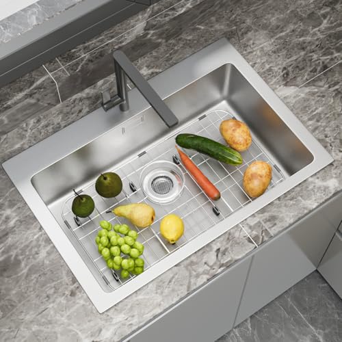 jkxoo 23’’ x 13’’ Sink Protectors for Kitchen Sink, Stainless Steel Kitchen Sink Protector, Sink Grate for Bottom of Kitchen Sink with Rear Drain, Sink Grid for Single Bowl Kitchen Sink