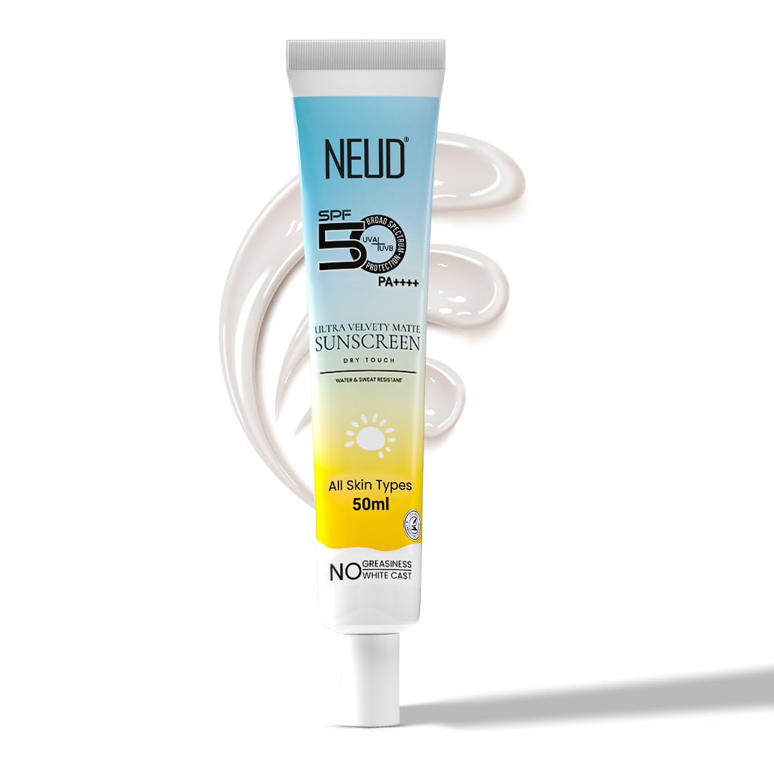 NEUD Velvet Matte Sunscreen with SPF 50++++ Waterproof, For Uva/B Sun Protection, Dry Touch Sun Screen, Tan Removal, Pigmentation, No White Cast, Lightweight & Quick Drying, For Men & Women - 50g