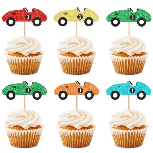 Ercadio 25 Pcs Race Car Cupcake Toppers Perfect for Race Car Party Birthday Cake Toppers Baby Shower Kids Birthday Party Decoration Supplies